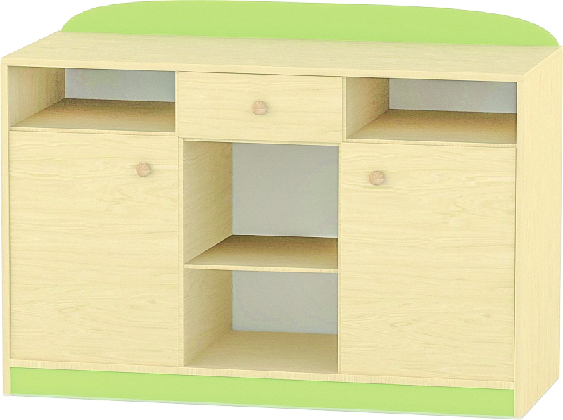 Flóra tálalószekrény, 120x90x50 cm - zöld díszítéssel